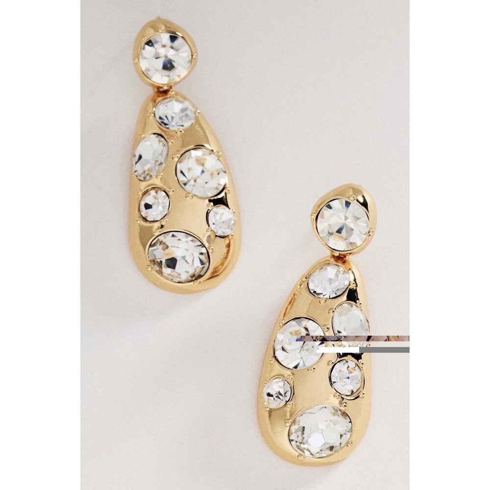 Anthropologie Drop Earrings Gold Crystal Cluster Preppy Retro Boho Resort NWT